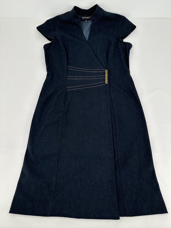 Studio I Dresses & Skirts - Dark Denim Belted Fit & Flare Midi Dress Size 12 NWOT Sculpted Waist